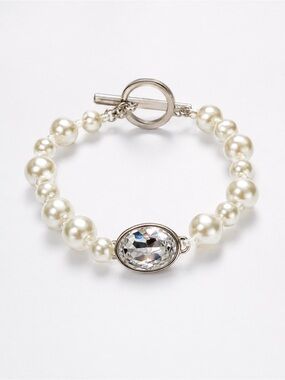 Givenchy Faux Pearl Crystal Bracelet Silver Tone Elegant Toggle Bracelet